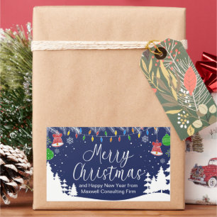 Custom Business Merry Christmas Festive Blue Rectangular Sticker