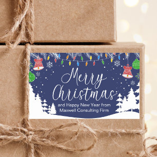 Custom Business Merry Christmas Festive Blue Rectangular Sticker