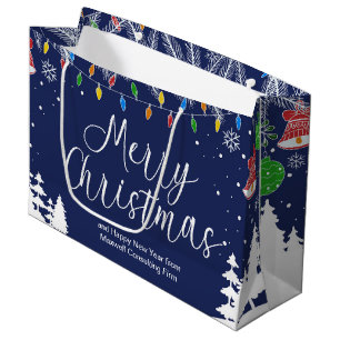 Custom Business Merry Christmas Party Festive Blue Large Gift Bag