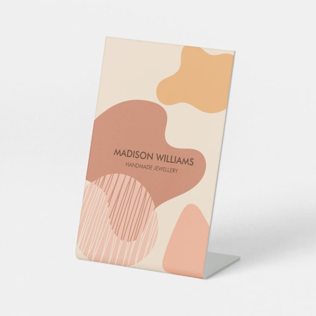 Custom Business Modern Pastel Pink & Cream Shapes Pedestal Sign (Front)