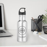 Custom Business Name and Logo Branded 532 Ml Water Bottle<br><div class="desc">Custom stainless steel branded water bottle features your professional business logo design,  along with wording for your business name,  slogan,  website,  location,  or other information that can be personalised. Simply add your company logo to the black round placeholder image space,  and fill in with your preferred wording.</div>
