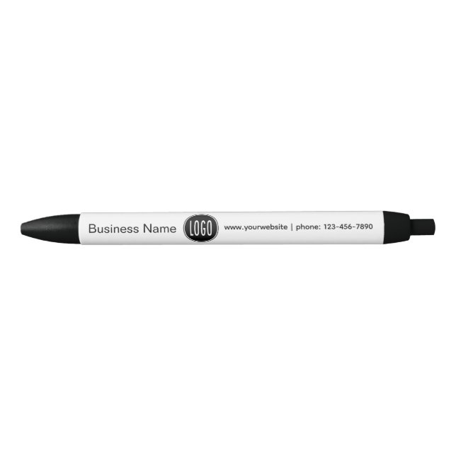 Custom Business Name and Logo Company Info Black Ink Pen (Front)