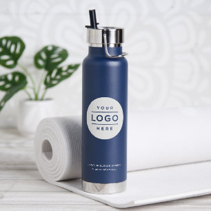 Custom Business Name and Logo Navy Branded Water Bottle