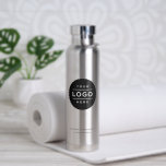 Custom Business Name and Logo Silver Branded Water Bottle<br><div class="desc">Custom silver branded water bottle features your professional business logo design,  along with wording for your business name,  slogan,  website,  location,  or other information that can be personalised. Simply add your company logo to the black round placeholder image space,  and fill in with your preferred wording.</div>