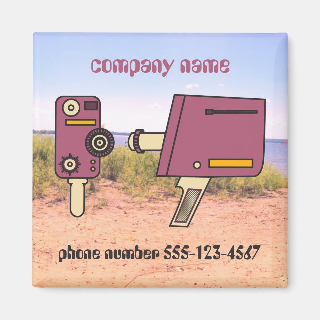 Custom business name phone number retro camera  magnet (Front)