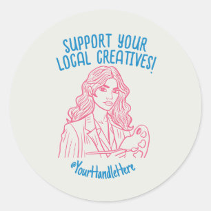 Custom Business Name Support Your Local Creatives Classic Round Sticker