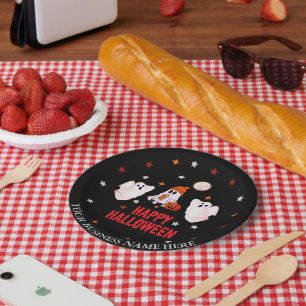 Custom Business Name, Text & Ghost Halloween Paper Plate