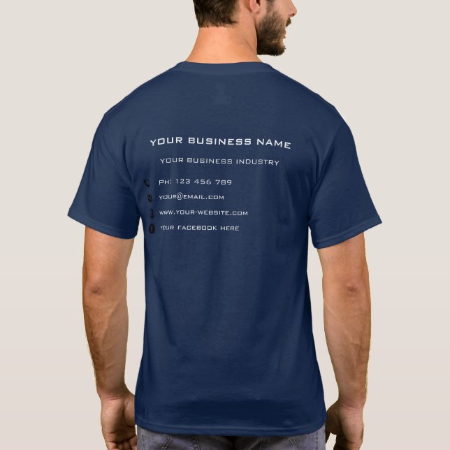 Custom Business Name Text Info Promotional T-Shirt (Back)