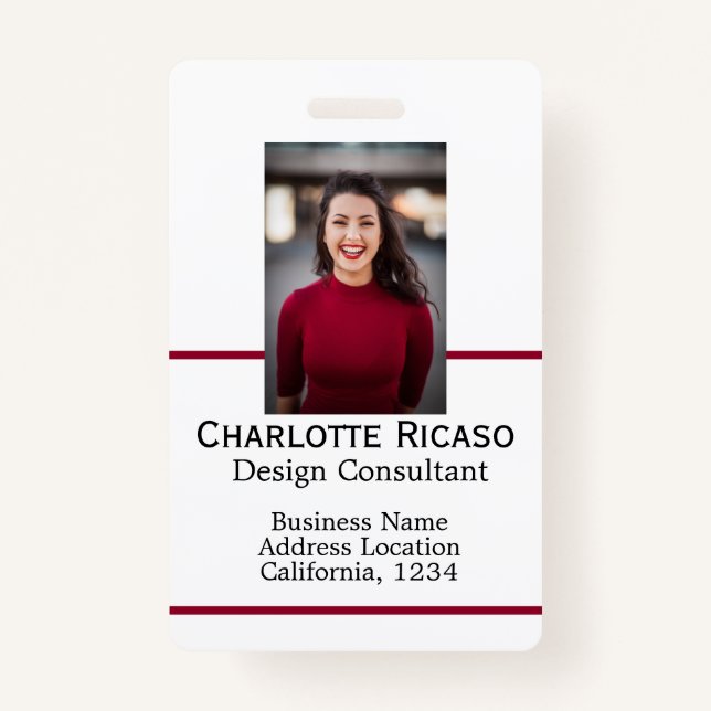 Custom Business Personalised Red White Black ID Badge (Front)