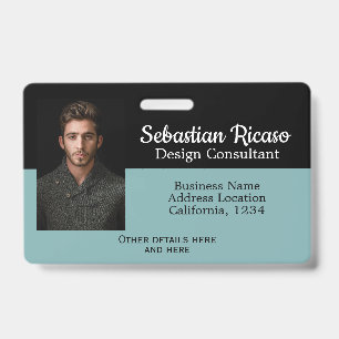 Custom Business Personalised Teal Black ID Badge