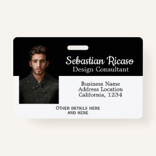 Custom Business Personalised White Black ID Badge