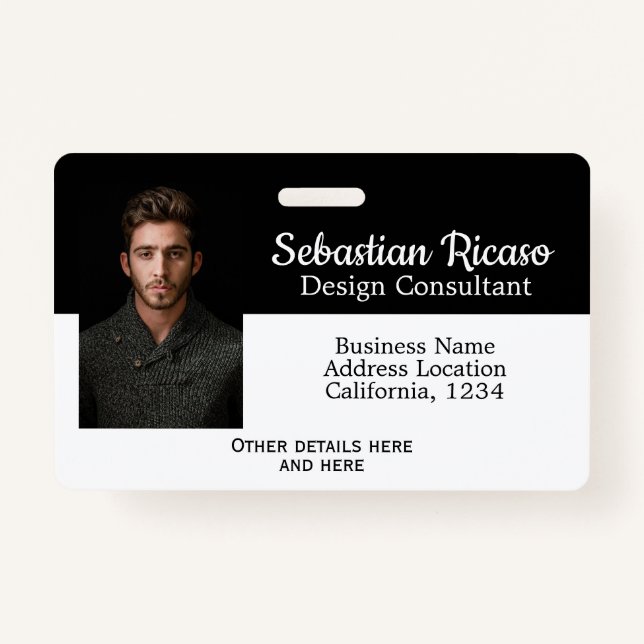 Custom Business Personalised White Black ID Badge (Front)