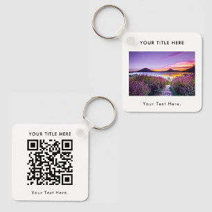 Custom Business Photo QR Code & Text Double Sided Key Ring