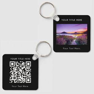 Custom Business Photo QR Code & Text Double Sided Key Ring
