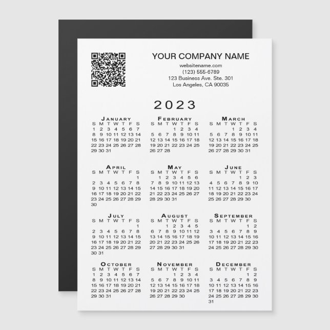 Custom Business QR Code 2023 Calendar Magnet Card (Front/Back)