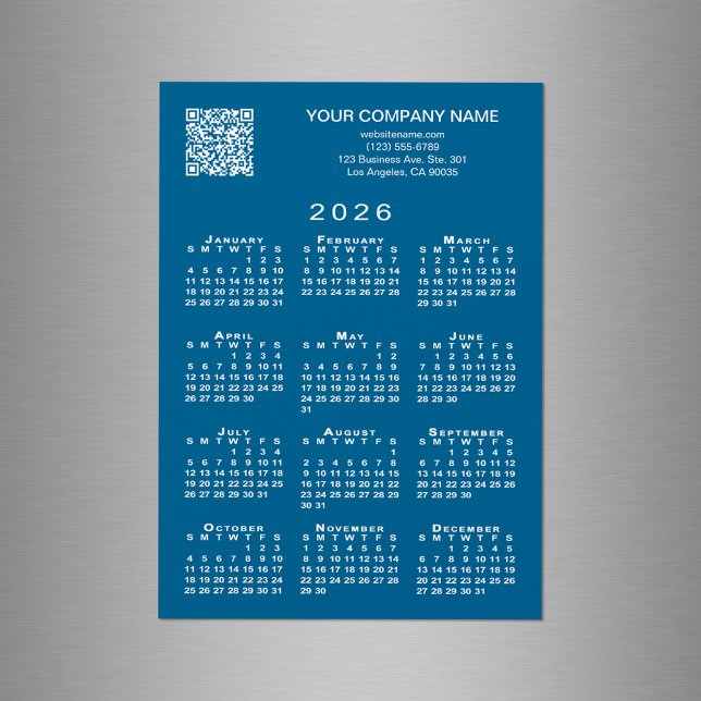Custom Business QR Code 2026 Calendar Blue Magnet (Custom Business QR Code 2026 Calendar Blue Magnet in situ)