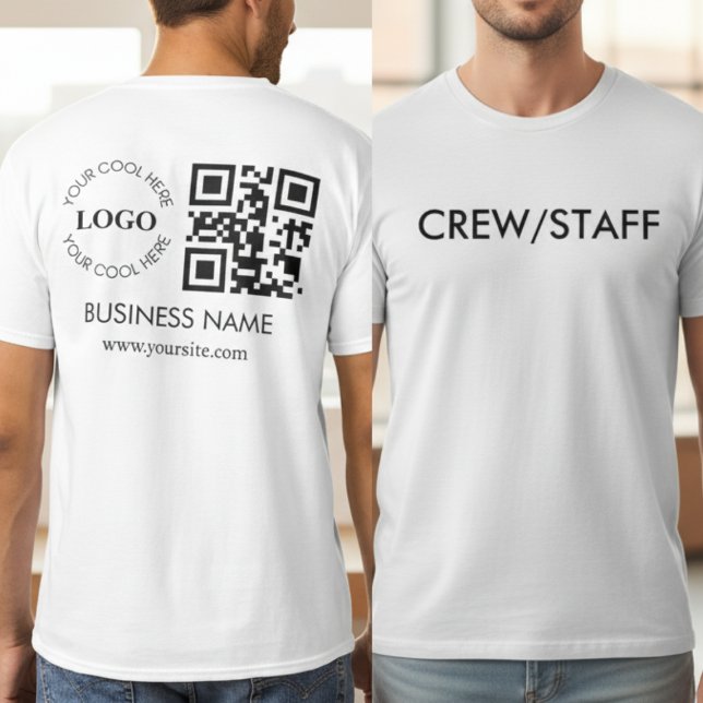 Custom Business QR Code Logo Front Back Crew Staff T-Shirt (Custom Business QR Code Logo Front Back Crew Staff T-Shirt Uniform)