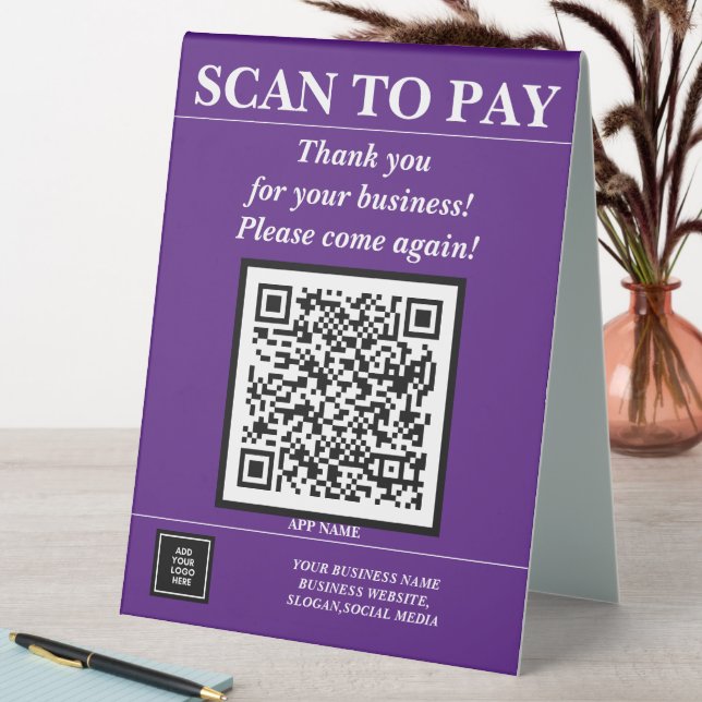 Custom Business QR Code Mobile Pay Here Logo Black (In SItu (Table))