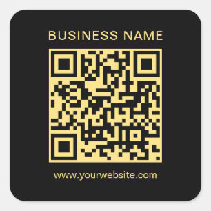 Custom Business QR Code Template Black & Gold Square Sticker