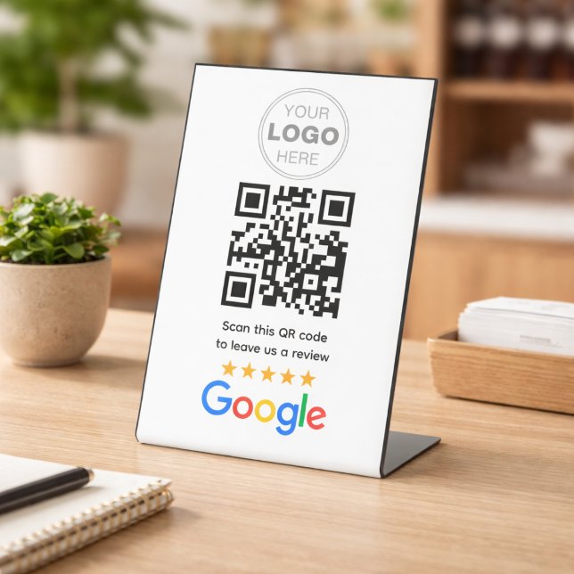 Custom Business Review QR Code Logo Pedestal Sign (Google Reviews | Business Review Link QR Code Pedestal Sign)
