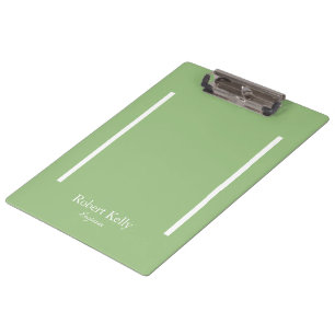 Custom business sage green and white lines clipboard