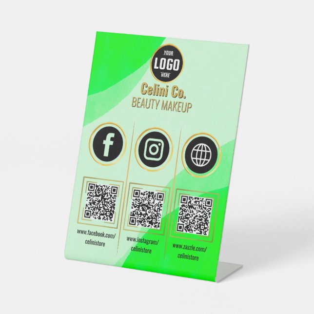 Custom Business Social Media QR Code Sign - Green  (Front)