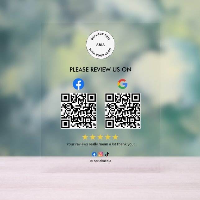 Custom Business Social Review Acrylic Sign with QR (Neutral)