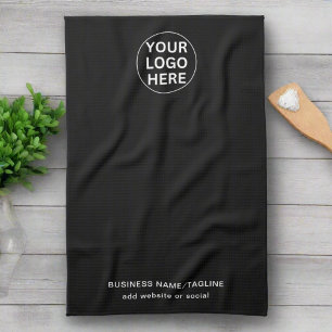 Custom Business Text & Logo l Black & White Promo Tea Towel