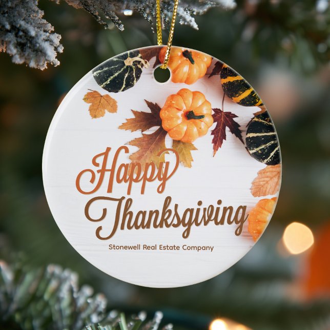 Custom Business Thanksgiving Beautiful Pumpkin Ceramic Ornament (Creator Uploaded)