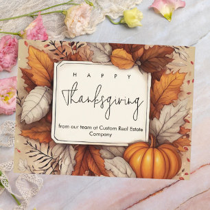 Custom Business Thanksgiving Leaf  And Pumpkin Holiday Postcard
