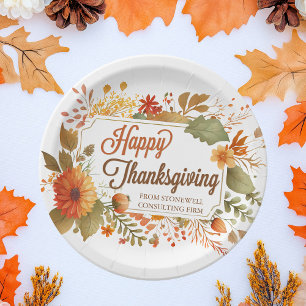 Custom Business Thanksgiving Party Fall Flowers Paper Plate