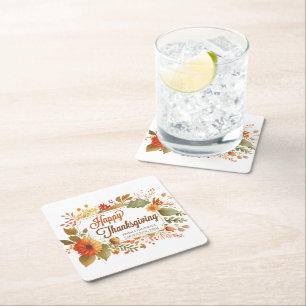 Custom Business Thanksgiving Party Fall Flowers Square Paper Coaster