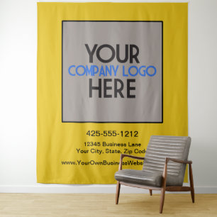 Custom Business Trade Show Logo Yellow Backdrop Tapestry