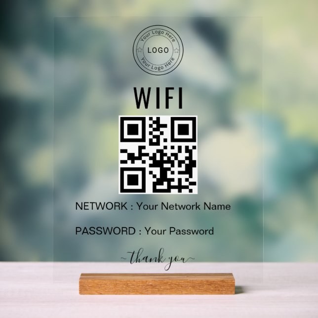Custom Business WiFi Sign with Logo & QR Code (Neutral)