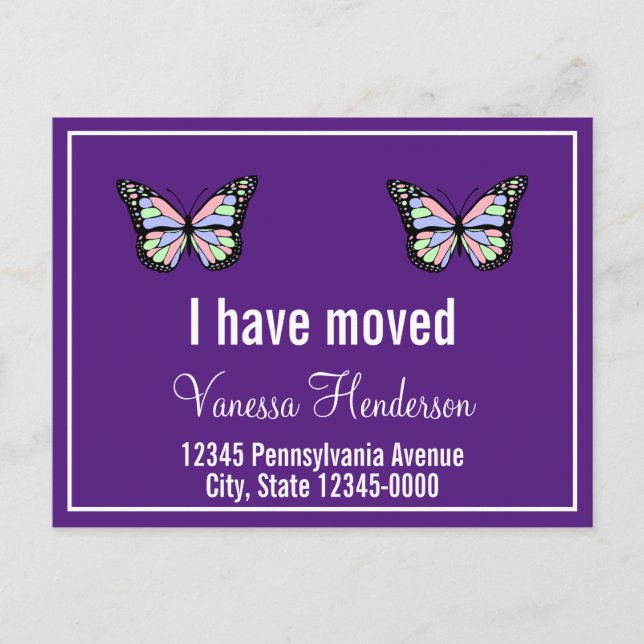 Custom Butterflies Purple Moving Announcement Postcard (Front)