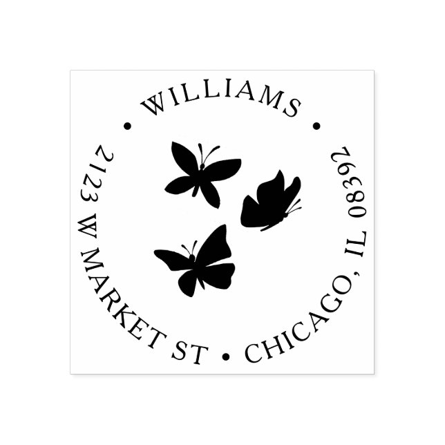 Custom Butterflies Round Name & Return Address Rubber Stamp (Imprint)