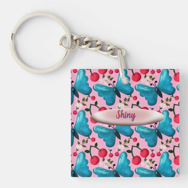 Custom butterfly floral pattern gift  key ring (Front)
