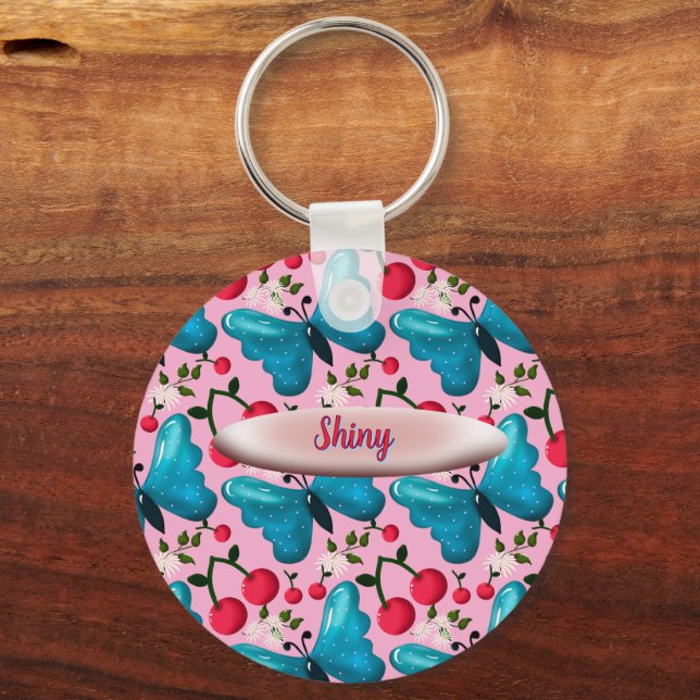 Custom butterfly floral pattern gift  key ring (Front)