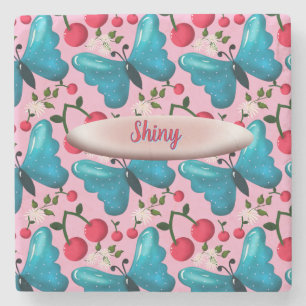 Custom butterfly floral pattern gift  stone coaster