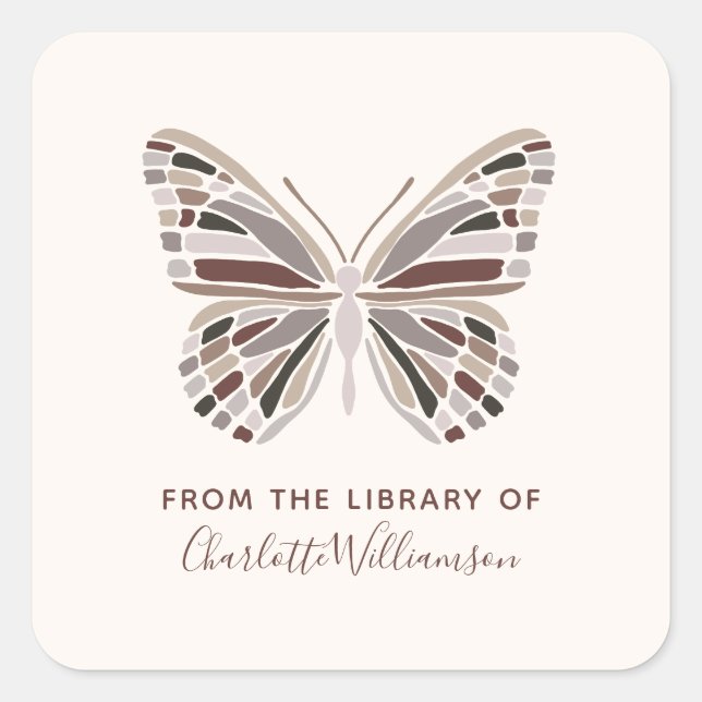 Custom Butterfly From The Library of Bookplate Square Sticker (Front)