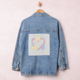 Custom Butterfly Heart Embroidered-Style Denim Jac Jacket