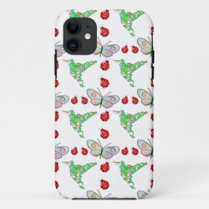 Custom Butterfly, Hummingbird and Ladybug Pattern iPhone 11 Case