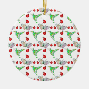 Custom Butterfly, Hummingbird and Ladybug Pattern Ceramic Ornament