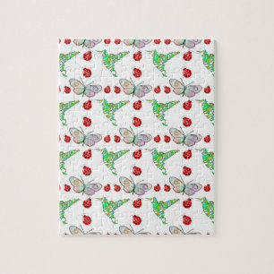 Custom Butterfly, Hummingbird and Ladybug Pattern Jigsaw Puzzle