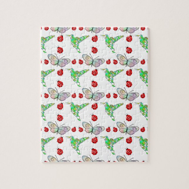 Custom Butterfly, Hummingbird and Ladybug Pattern Jigsaw Puzzle (Vertical)