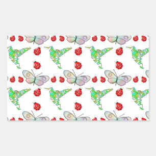 Custom Butterfly, Hummingbird and Ladybug Pattern Rectangular Sticker