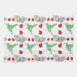 Custom Butterfly, Hummingbird and Ladybug Pattern Tea Towel
