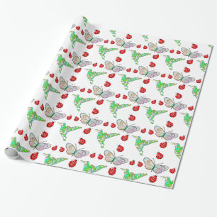 Custom Butterfly, Hummingbird and Ladybug Pattern Wrapping Paper