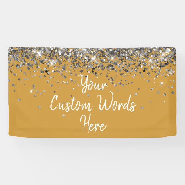 Custom Butterscotch and Silver Birthday Party Banner (Horizontal)