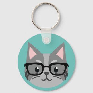Custom Button Keychain - Smart Cat Grey
